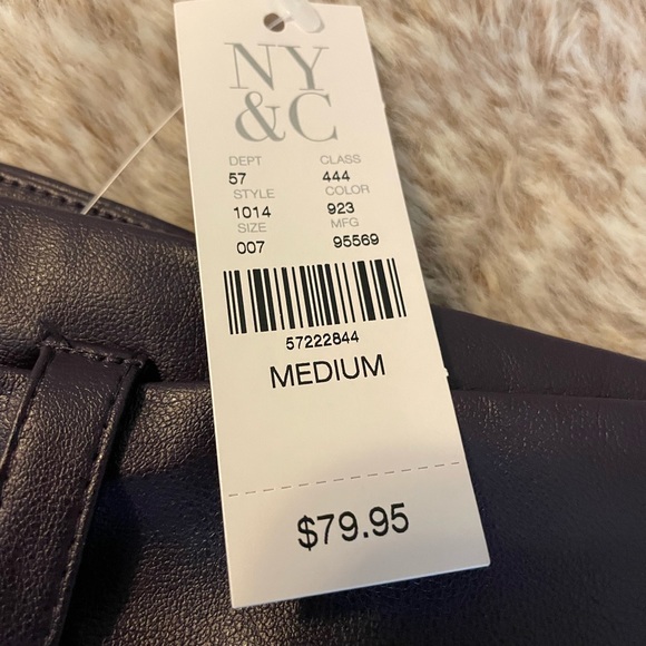 NY&C Vegan Leather skirt. Purple with split in the front-belted.  NWT - Picture 2 of 4